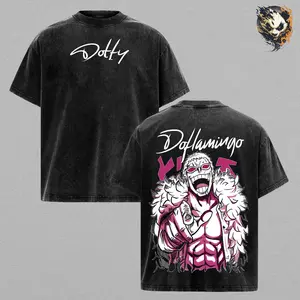 Donquixote Doflamingo Washed Tee – One Piece Washed Anime Manga T-Shirt, Minimal Heavenly Demon Graphic Tee, Unisex Oversized Streetwear Shirt, Dark Pirate Villain Anime Aesthetic Tee, Gift for One Piece Fans