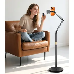 Phone Floor Stand, Cell Phone Stand with Flexible Arm for Bed, 69" Height Adjustable  Stand,  Overhead Tripod with 360?Rotatable Phone Holder & Remote for Recording, Sofa, Desk
