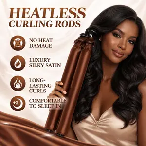 8-in-1 Heatless Curling Set | Satin Curling Rods, Bonnet, Scrunchies & Silk Scarf | No Heat Damage, Long-Lasting Curls