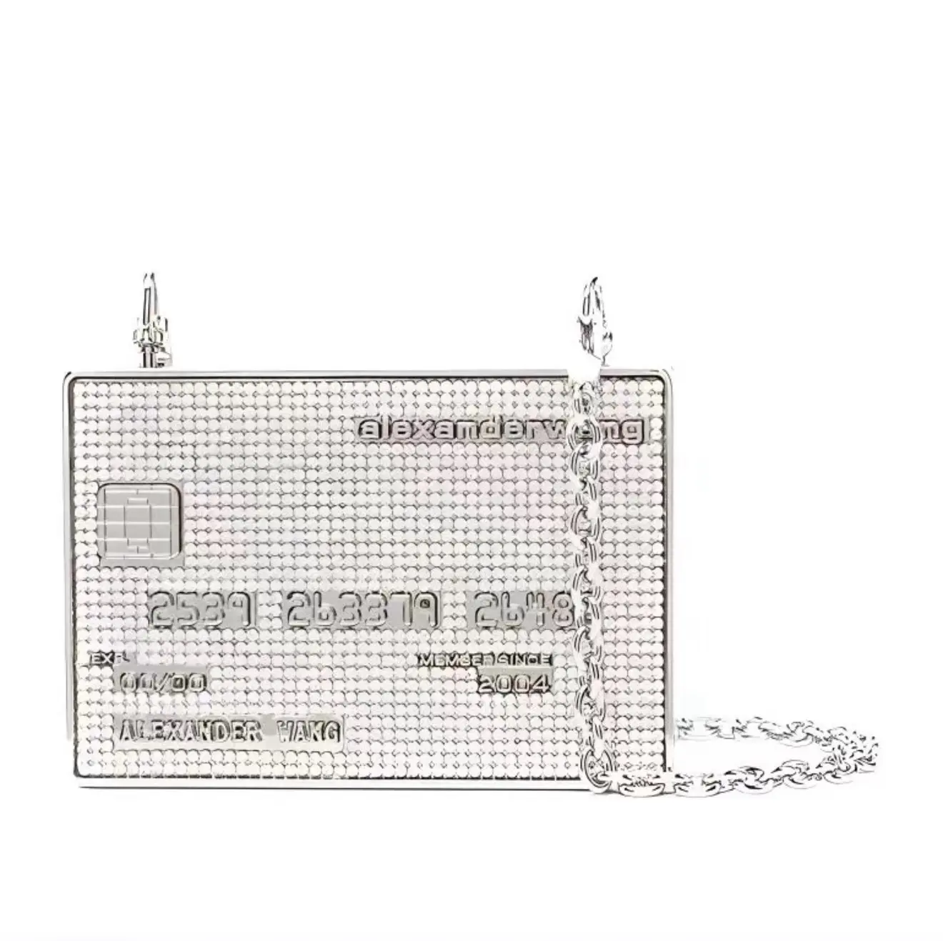 Pre-owned Alexander Wang Silver Rhinestone Mini Chain Strap Cigarette Case Crossbody Bag, Item No. 2604141