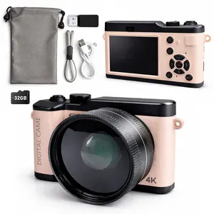 High-Definition Digital Camera, Compact Camera, Auto Focus, Detachable Wide-Angle Lens, 16x Zoom, 32GB Storage, Ideal Gift for Beginners