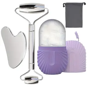 3-in-1 Facial Skincare Tool Set, Jade Roller, Gua Sha, Ice Roller  , 3 Colors for Skin Lifting & Massage