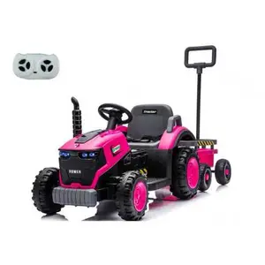 Kids Electric Ride On Tractor with Trailer 12V Powered Children's Farm Tractor Toy Car LED Lights Music PP Material for 3-6 Years Old Pink Black