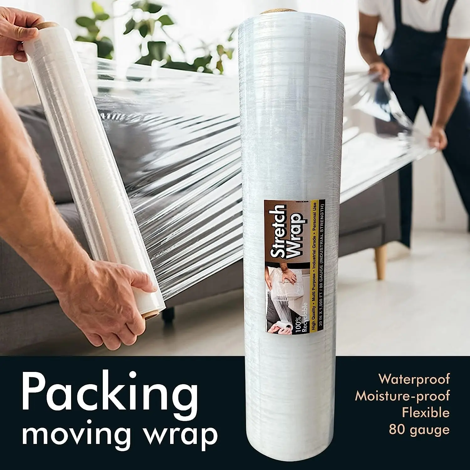 Premium 20-Inch Stretch Film Wrap - 1,000FT Length, 80 Gauge Thickness