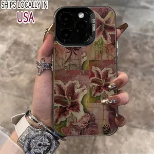 Vintage Lily Pink Pattern for TPU iPhone16PROMAX Phone Case Samsung Galaxy, S22FE, S23, S24, S22PLUS.S23ULTRA.S23ULTR, iPhone16, 15 14 13 12 11 Pro Max X XSMAX 8 7 Plus.SE2 Silicone Drop Resistant Color Silver, Acrylic Protective Case High Value
