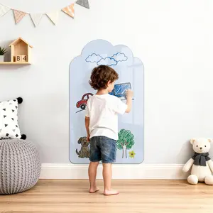 Cloud Arched Border Design Magnetic Whiteboard Sticker, Self-Adhesive & Removable, Smooth Writing, Includes 1 Magnetic Box, 2 Crayons, 1 Cloth