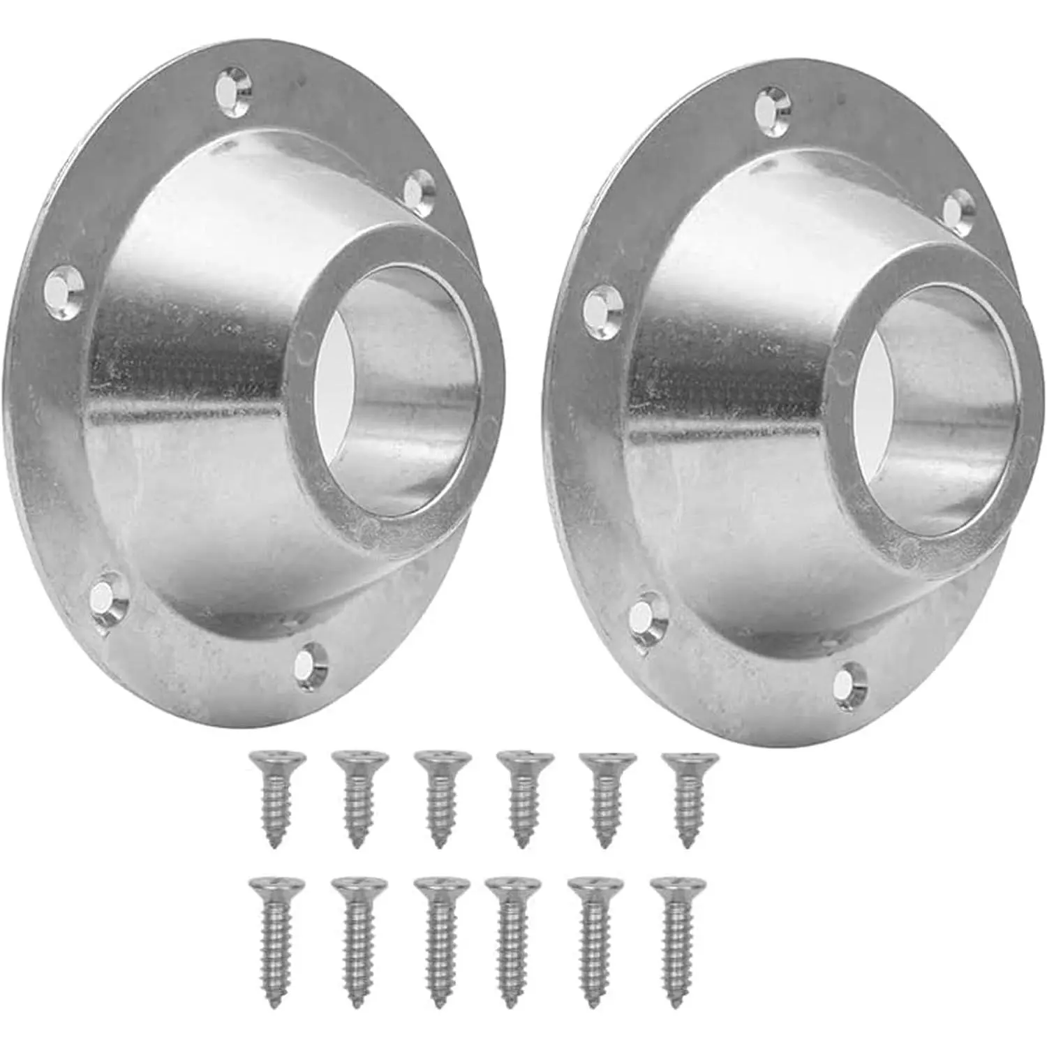 2-Piece Silver Aluminum Standard-Size RV Table & Floor Mounting Bases + Screws (2.25 in Inner Diameter, 6 Holes), 6 Long & Short Screws, Furniture Hardware for Camper Trailers with Table Base Details