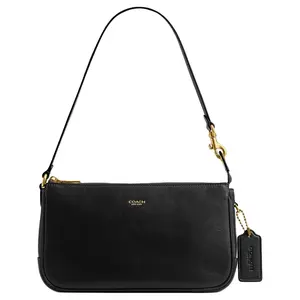 COACH Plaza 21 Small Leather Handbag with Metal Hardware for Women in Black