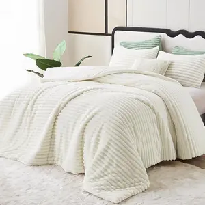 Fluffy  Comforter Set - Super Soft Faux  Cream White Comforter  Size, Warm Fleece Bedding Set, 3 count Plush Fuzzy Bed Set (1 Shaggy Comforter, 2 Pillowcases)