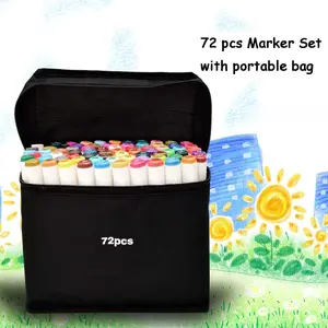 72pcs Colors Dual Tip Art Markers, Alcohol Based, Highlighter Pen, Sketch Drawing, Chisel/Fine Twin Tips, For Adult Coloring Markers, Triangular Shape tiktokshopspringglowup