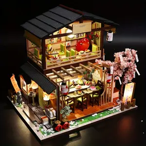 DIY Mini Sushi Shop Dollhouse Kit - Creative 3D Puzzle Room With Furniture, Assembled Model House Villa, Mini Toys Room Decorations, Halloween, Christmas Gift, Thanksgiving Day Gift (without Glue)