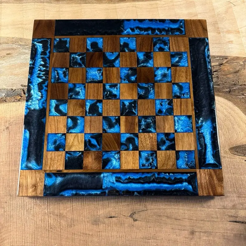 Caribbean Blue Black Onyx Walnut Chess Board (INCLUDES PIECES)