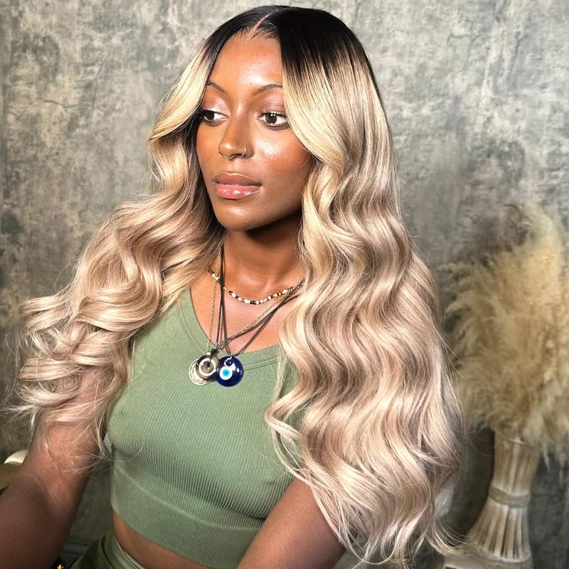 KEPHARE Ombre Brown Roots Ash Blonde Wigs Human Hair 180% Density 4x4 Body Wave Lace Front Wigs Glueless Ombre Blonde Colored 4x4 Hd Thin Glueless Wig Pre Cut Pre Plucked