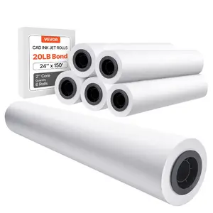 VEVOR Wide Format Paper, 24 inx 150 ft Plotter Paper, 6 Rolls CAD Bond Rolls with 2 in Core, 20 LB Bond Paper Rolls, Idea for CAD Drawings, Engineering Plans, GIS Maps Architectural Designs