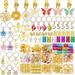 146 count  Hair  with Butterfly Flower Charms, Metal Alloy Hair Coils, Rings, Cuffs and Decorations for , Dreadlocks and Braids -  Accessories for Women and Girls