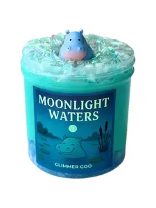 Moonlight Waters Slime – Layered Bingsu & Thick Glossy Slime with Hippo Charm – Sweet Fruity Scent – ASMR Crunchy Slime for Stress Relief & Sensory Play