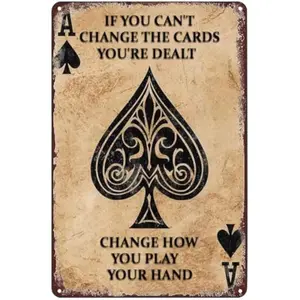 Ace of Spades Poker Metal Tin Sign Change Play Wall Decor Wall Art Vintage Room Decoration Tin Painting Poker Room Poster for Home Man Cave Bar Cafe Store Garage or Club 12x8 Inches