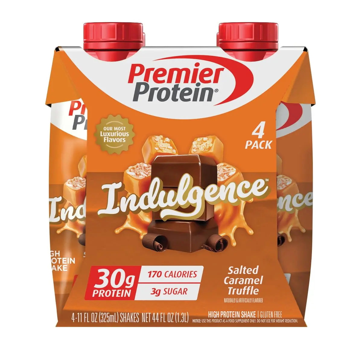 Premier Protein Shake INDULGENCE, Salted Caramel Truffle, 30g Protein, 170 Calories, 3g Sugar, 11 fl oz, 4 Pack (Packaging May Vary)