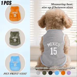 Pet vest featuring the 'MEXICO' lettering and the '15' pattern. Perfect for outdoor parties. Pullover style, suitable for small to medium-sized dogs. Available in multiple colors and sizes S-2XL. Outside