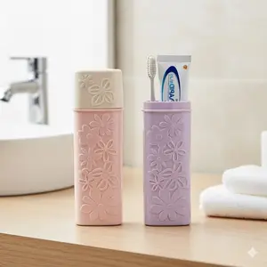 Travel Toothbrush Holder, Portable Bathroom Organizer, Bathroom Accessory with Waterproof Anti-Mold Design, Toothpaste & Toothbrush Storage Cup for Home & Outdoor Trips, Compact 2-in-1 Travel Dental Kit, Flowers