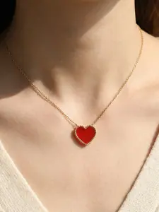 Titanium Steel Heart Pearl Necklace, Fashion Simple Clavicle Chain for Women, Style Unique Gold Plated Jewelry