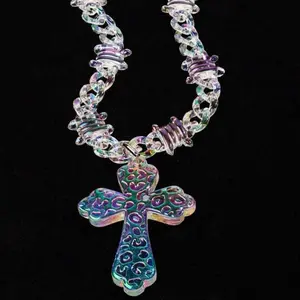 1pc Handcrafted Acrylic Cross Necklace Barbed Wire
