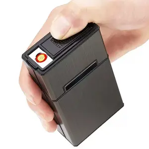 Rechargeable Lighter with Integrated Cigarette Case, Windproof, Holds 20 pcs, Pressure-Resistant, Moisture-Proof, Flip-Top Lighter Case, Stylish for Business and Casual Use