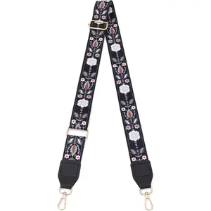 Purse Strap, 1.5" Cowhide  Wide  Strap Adjustable Replacement,Jacquard Embroidery Crossbody Bag Straps