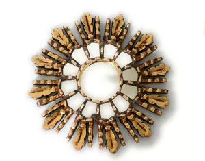 Burnish Bronze Gilding Sunburst Ear of Wheat Wall Mirror Gold Color 9.5" Diameter