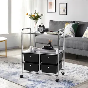 【Heavy Duty】Yaheetech Rolling Storage Cart with 4 Drawers 2 Shelves Plastic Trolley on Wheels for Home Office School Beauty Salon Black Lightweight Organiser
