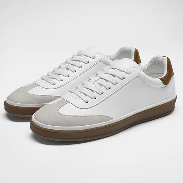 2025 New Couple's Fashionable Genuine Leather Casual Sneakers for Men and Women Light Luxury Shoes for Trendy Formal Wear Comfortable Soles White & Brown Design Plain Style