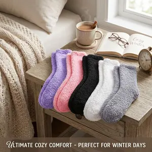 Women's Cozy Fuzzy Socks - Warm Fluffy Microfiber Plush Cabin Slipper Socks for Winter Home Sleeping Indoor Comfort Soft Non-Slip Cozy Housewear Essential Ladies Footwear