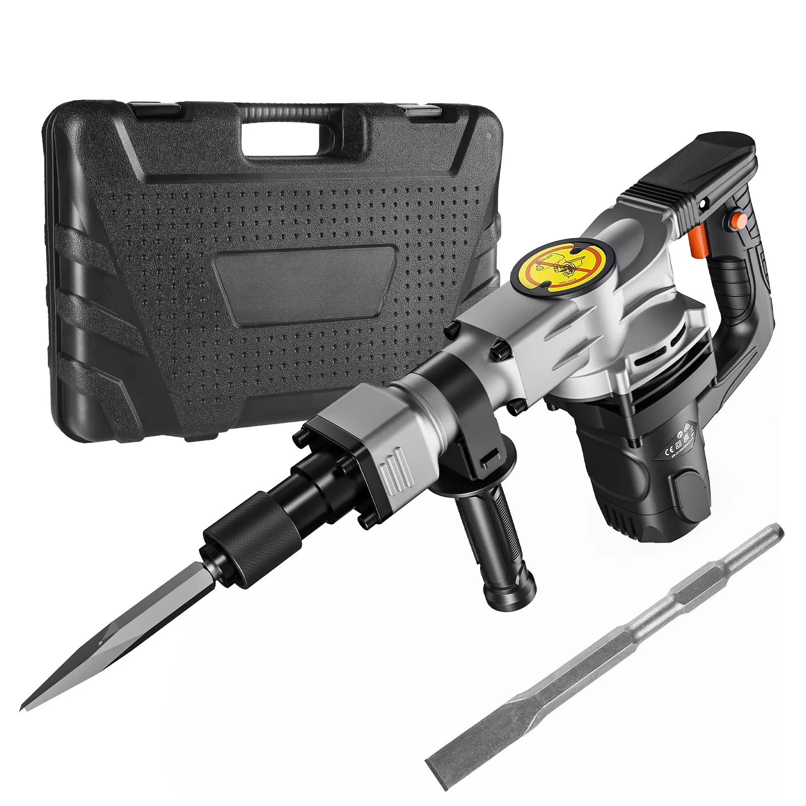 【summerfinds】VEVOR 1400W Motor Electric Demolition Jack Hammer, Heavy-Duty Concrete Breaker with 19J Impact, Alloy Chuck, Safety Shock-Absorbing Handle, 2 Chisel Bits, Case, Black Glove, Cooling System, 2900 BPM Corded Tool for Tile, Masonry