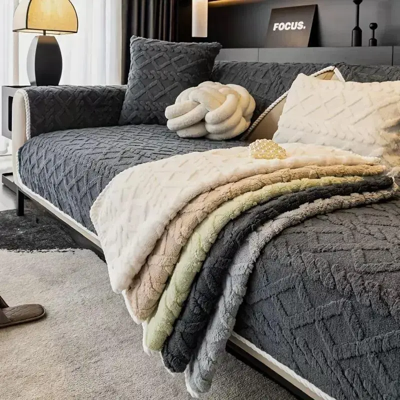 sofa cover Solid Color Cotton Velvet Sofa Cushion, 1 Count Simple and Modern Sofa Cover, Anti Slip Sofa Cover Cushion for Home Living Room Bedroom Sofa Slipcover, One-Piece