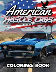American Muscle Cars Coloring Book: Vintage Sports Cars and Iconic Landscapes of America | 50 Detailed Coloring Pages for Adults and Kids (Car Coloring Books)