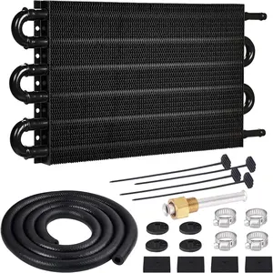 5/16" Transmission Oil Cooler 6 Pass Tube and Fin Universal Aluminium Black Cooler Kit