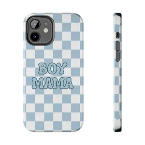 Boy Mama Phone Case Blue Checkered iPhone 17 16 15 14 13 12 11