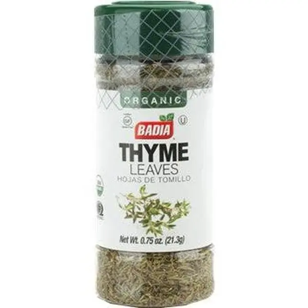 BADIA Organic Kosher Thyme Leaves Spice, 0.75 oz, Spanish-Caribbean-Cuban Flavor-Boosting Natural Seasoning, Essential for US Kitchens Staples, Organic Thyme