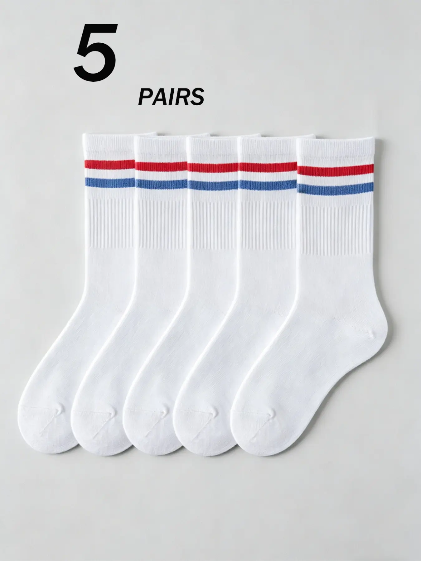 5 Pairs American Retro Blue Striped Campus Style Mid-Calf Socks, Fashionable Schoolwear Accessories, Comfortable Daily Wear