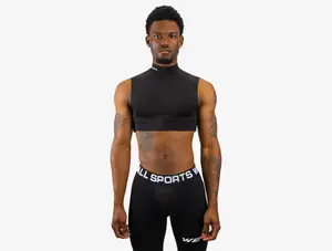 We Ball Sports Compression Turtle Neck Crop Tank Top (Black) Workout Vest Yoga Gym Activewear Athletic Apparel Sweat Vest Tank