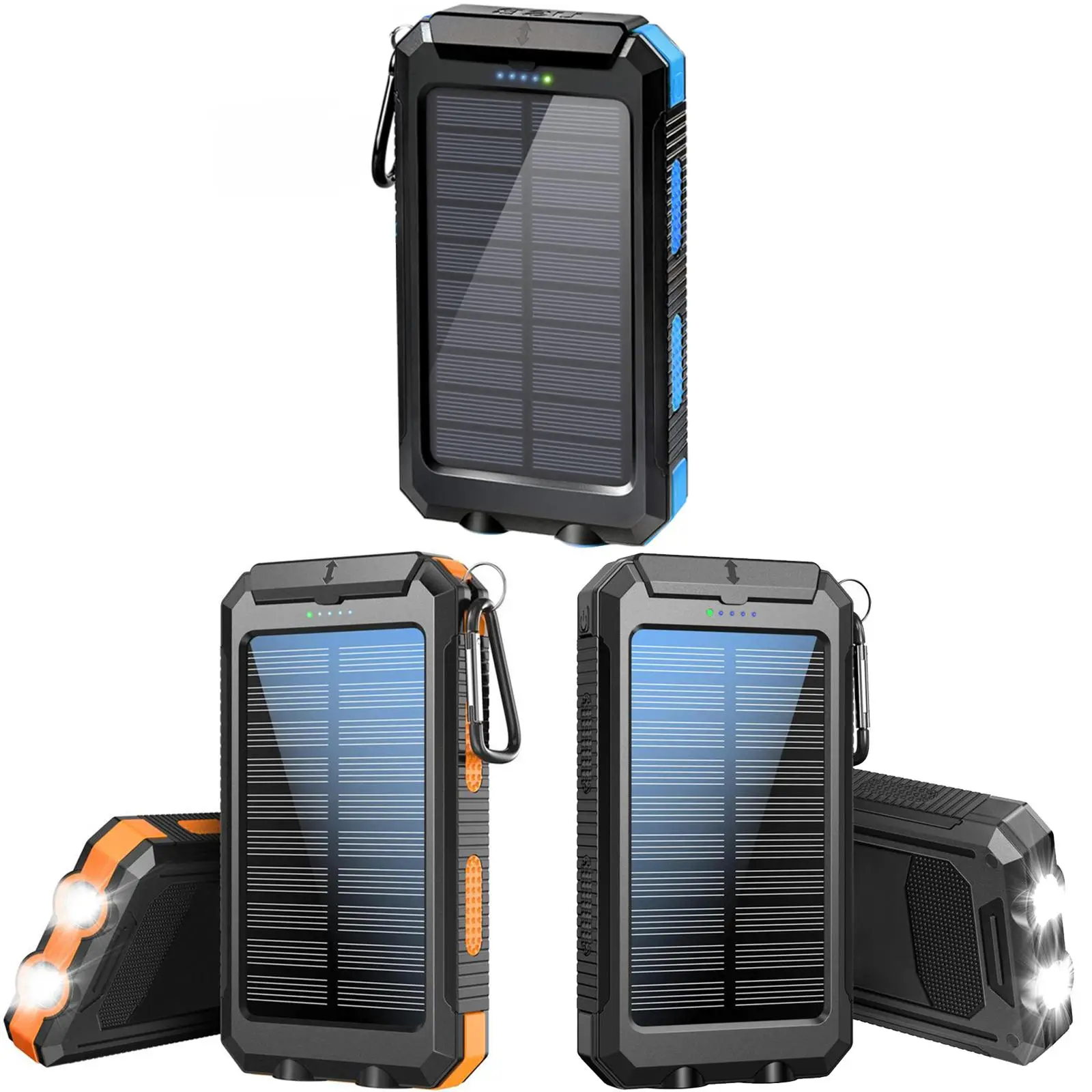 10000mAh Solar Charger Power Bank, 1/2 Counts Dual USB Output Port Waterproof Power Bank Charger with LED Light, Mobile Charger for iPhone & Android P