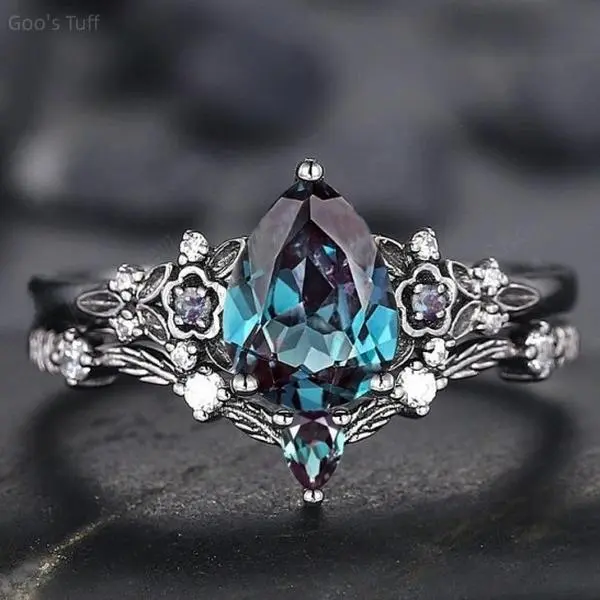 Women's Floral Blue Stackable Ring Set, Light Luxury High-End Unique Finger Stack Bands, Fashion Jewelry for Dating, Party Outfits