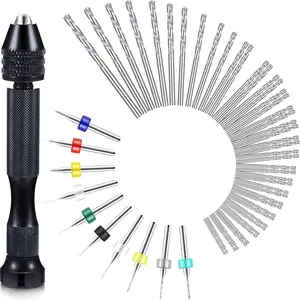 57pcs Micro Drill Bits & Pin Vise Set, 46 Pcs Hand Twist Drills and 10 Pcs PCB Mini Cutting Bits for Resin, Beads, Polymer Clay, Craft, DIY Jewelry, Model Making Projects(Black)