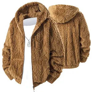 Men's Casual Fleece Lined Thick Warm Jacket, Autumn Winter Sherpa Fleece Hooded Zipper Coat, Suitable for Cold Weather Everyday Wear