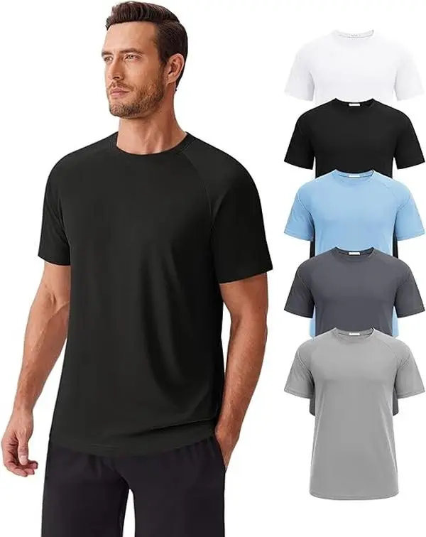 PINSPARK 5 Pack Men's Dry Fit T-Shirts Moisture Wicking Athletic Shirts for Men Gym Tshirt Mens Undershirts Crewneck Tees,summerwins,father'sdaygifts
