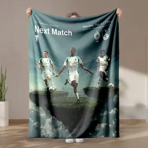 1 piece Preview of the second round matches in the 2020 AFC Champions League Elite Tournament themed flannel blanket - Modern-style all-season flannel blanket, suitable for sofas and beds, super soft and comfortable, digitally printed pattern, 100%