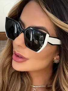 GIGULA Women's Oversized Black and White Polygon Round Frame Glasses - Luxury Brand Designer Fashion Glasses, Extra Large Round Frames Runway, Concerts, Street Style, and Casual Outfits - Women's Trendy Personalized Glasses