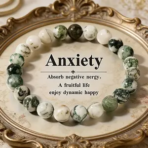 Natural Stone Moss Agate Bracelet, Unisex, Fashionable and Classic, Versatile with Various Outfits, Handcrafted Beaded Bracelet, Gift for Best Friends, Sisters, and Elders, 8mm Round Green Beads