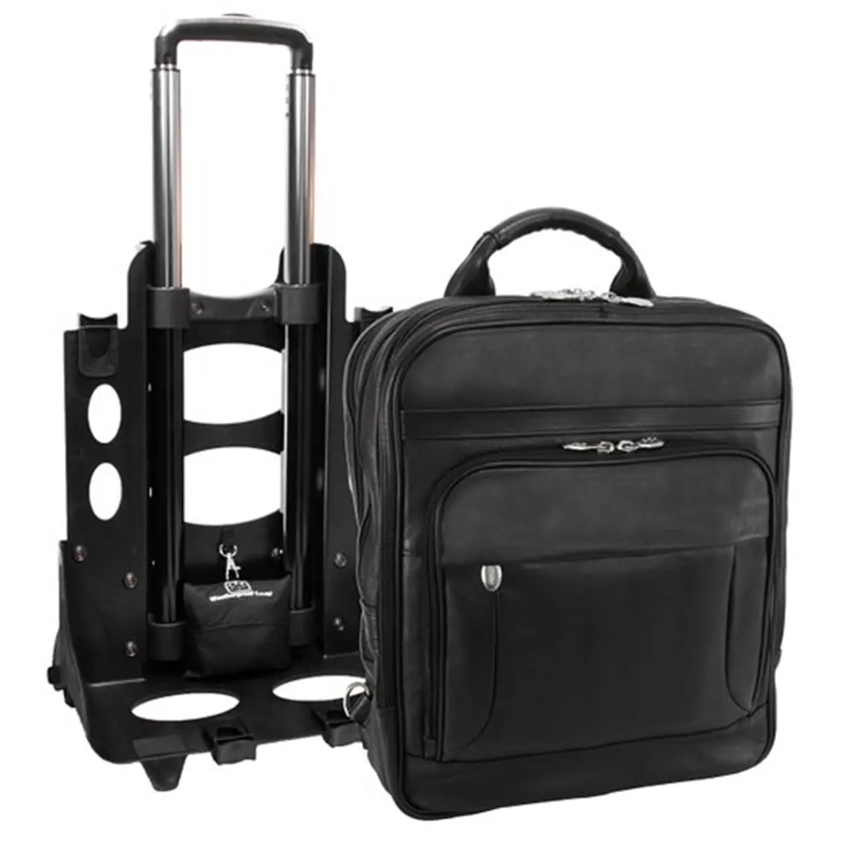 212 MAIN McKlein USA Wicker Park Wheeled Business Case - Black Leather, Multifunctional, Detachable Strap, Horizontal Zips, Wheeled Base
