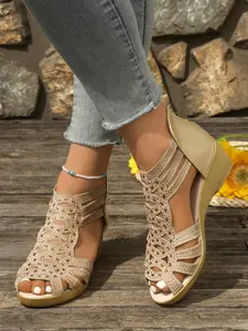 Women's Soft Leather Roman Sandals, Comfortable Low Heel Wedge Shoes for Daily Wear, Stylish Casual Footwear for Women